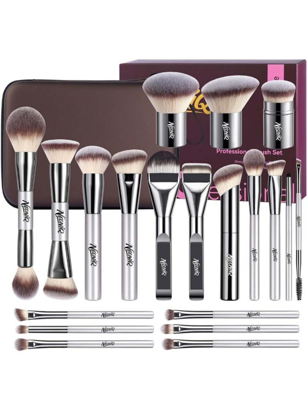 20 Pcs Vegan Makeup Brush Set with Case, Soft Synthetic Brushes for Flawless